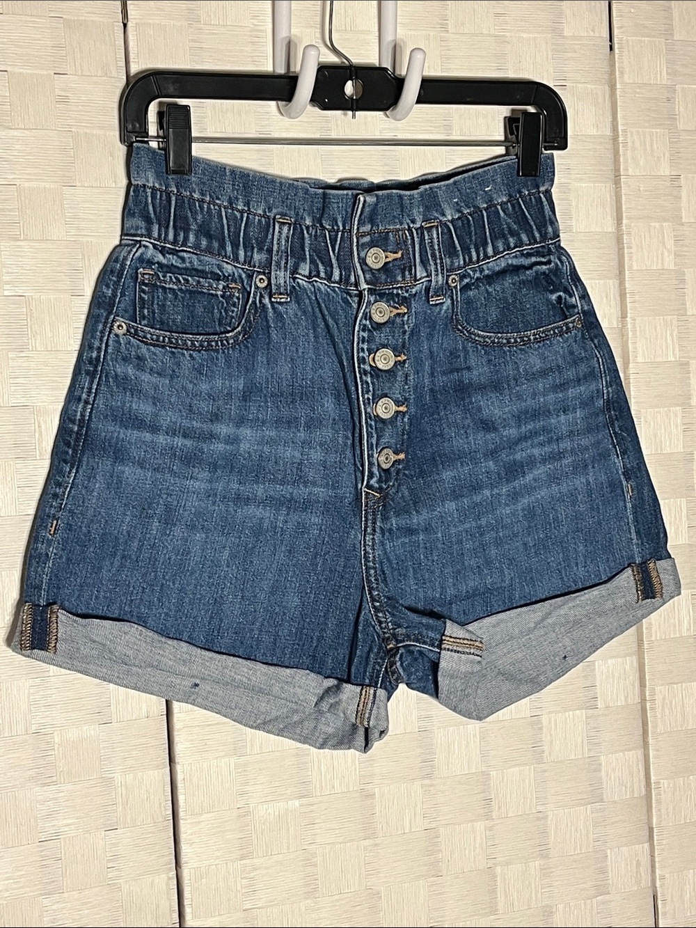 Express Dark Blue High-Rise Button-Fly Denim Shorts